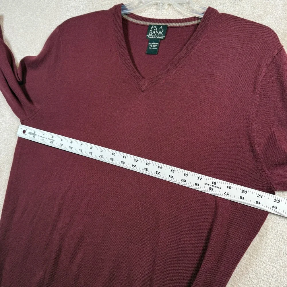 Jos. A. Bank V-Neck Sweater Mens Large Burgundy 100% Merino Wool